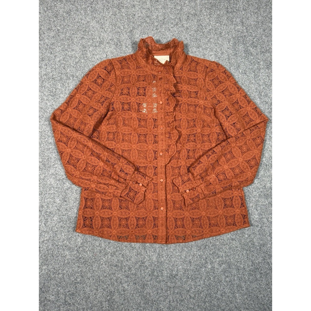Sezane Chlo Shirt Womens 34 XS Chocolate Guipure Lace Ruffle Blouse NWT